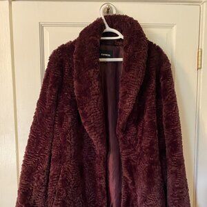Cuddly burgundy faux fur jacket